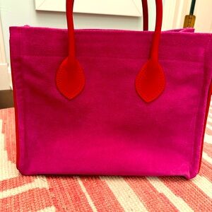 Genuine Parker Thatch “Parker” bag in Pink Suede w Red leather trim